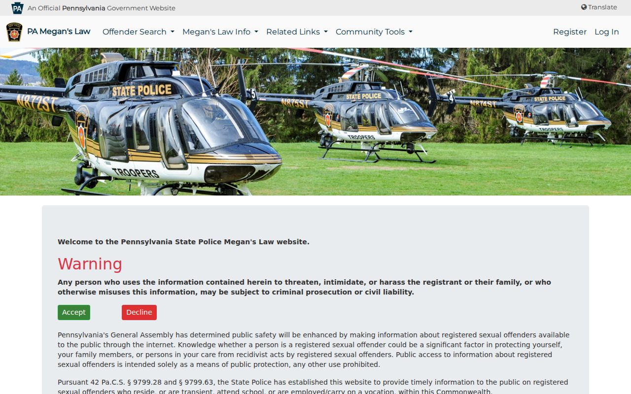 State College Borough residents directory public-safety registry notice