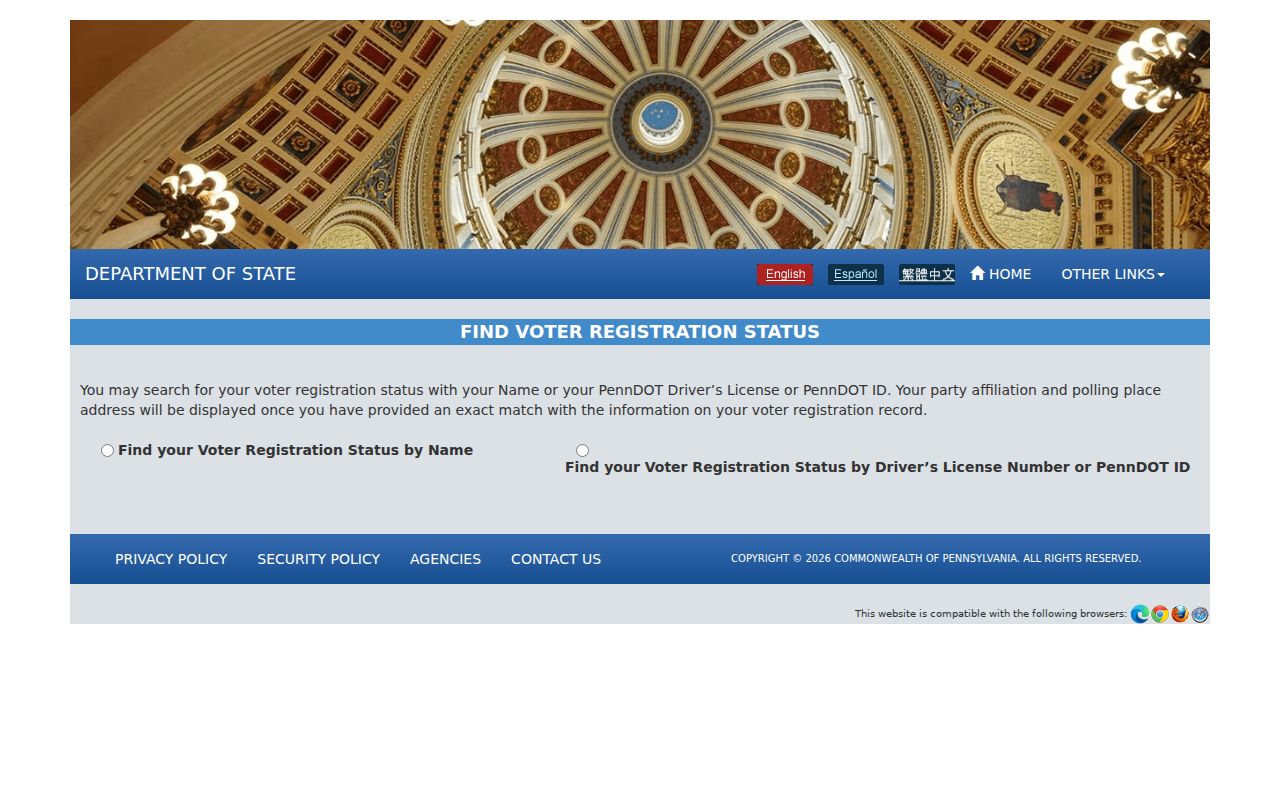 State College resident lookup with Pennsylvania voter status form