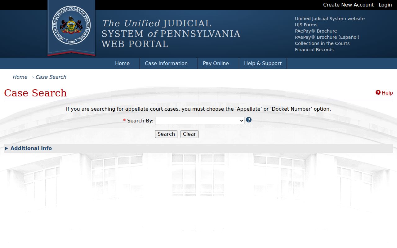 State College resident lookup using Pennsylvania UJS Case Search