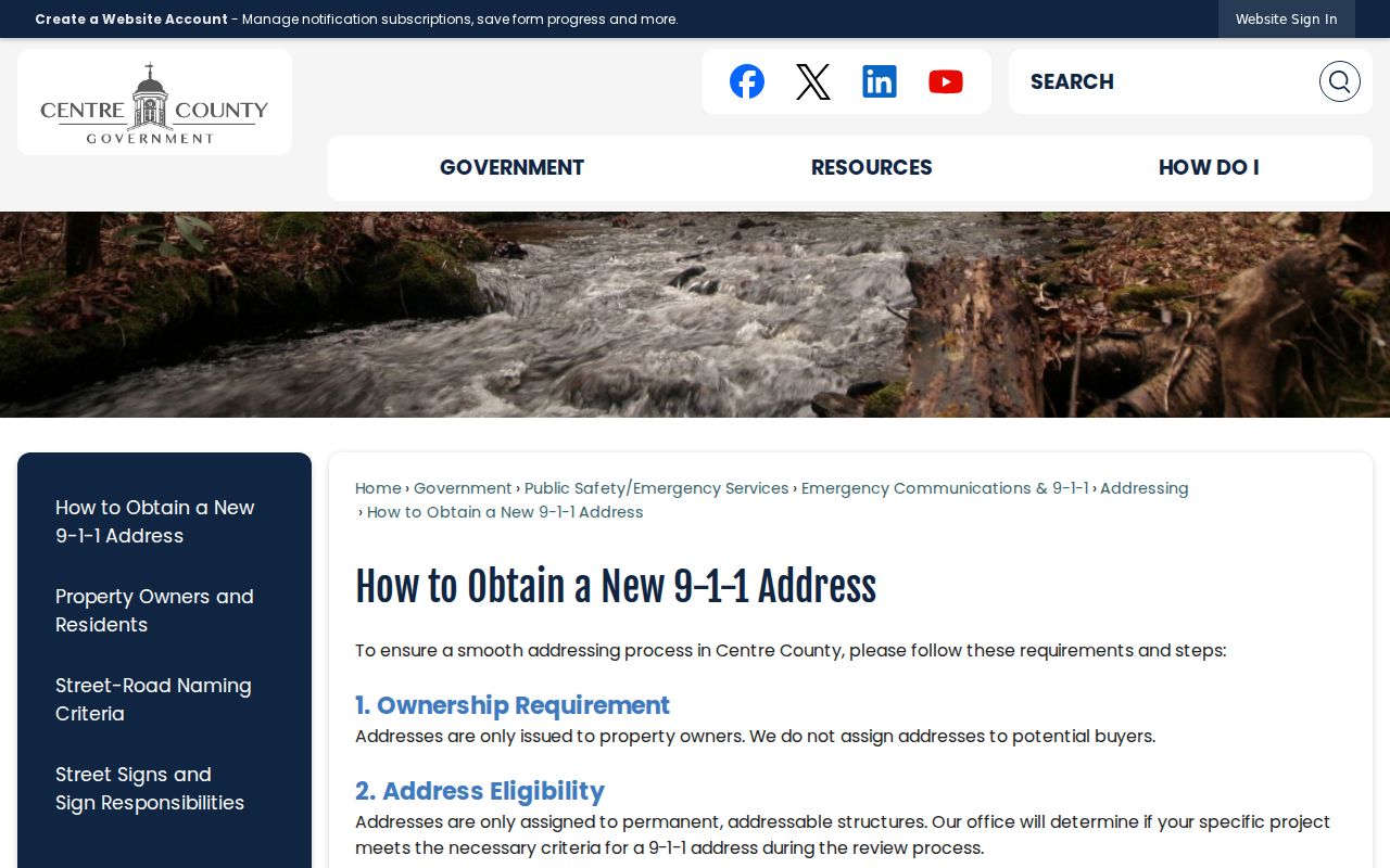 State College ZIP code directory Centre County 9-1-1 address guidance