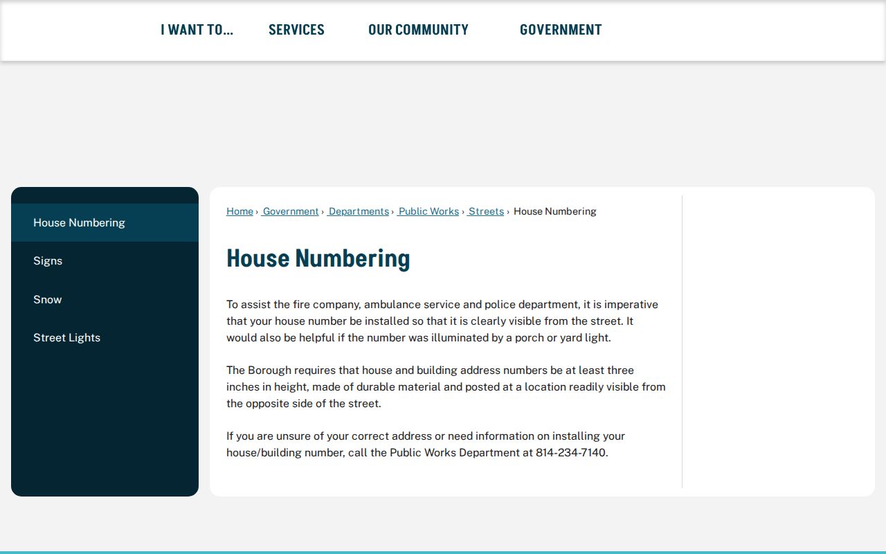 State College ZIP code directory Borough house numbering guidance